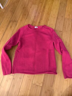 J. Crew Bright Pink Crewneck Cotton Sweater